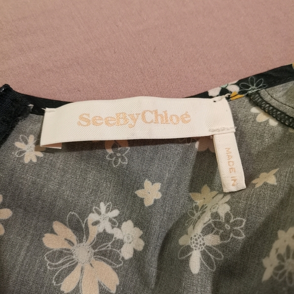 See by Chloe size 36 dark green floral Puff sleeve top - Picture 4 of 9